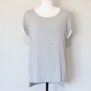 Bobeau Women's Gray with White Mesh Trimming Short Sleeve Top Size Small